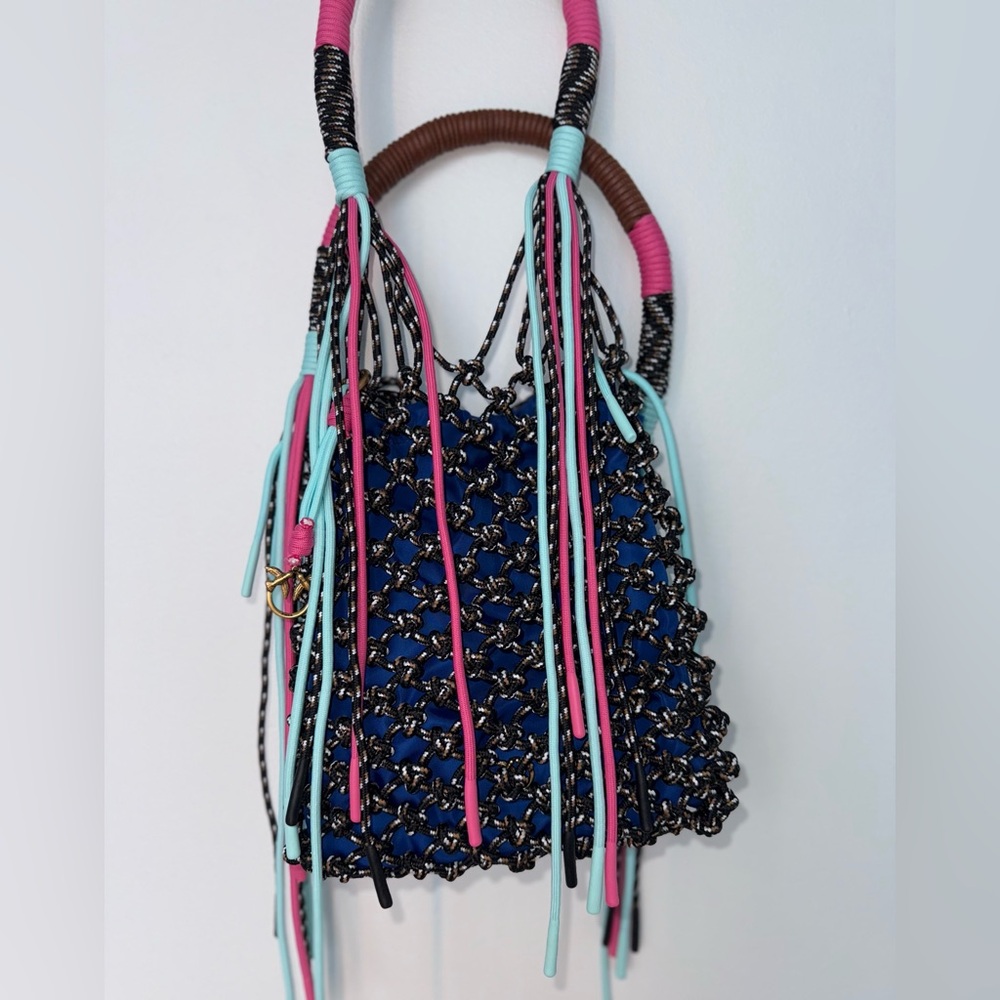 Pinko | SOLD OUT | Medium Blue and Pink Woven Shoulder Bag - Picture 2 of 6